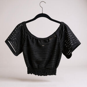 Tracy Reese Savannah Crop Top Black Semi Sheer Stripes Overlay Attached Cami